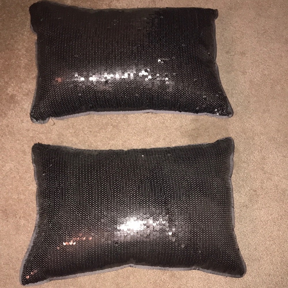 Set of 2 Sequin Dark Grey Decorative Pillows